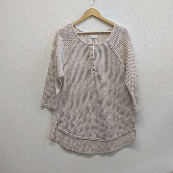 Melloday cream colored rayon blend Henley shirt size Small - Picture 2 of 6